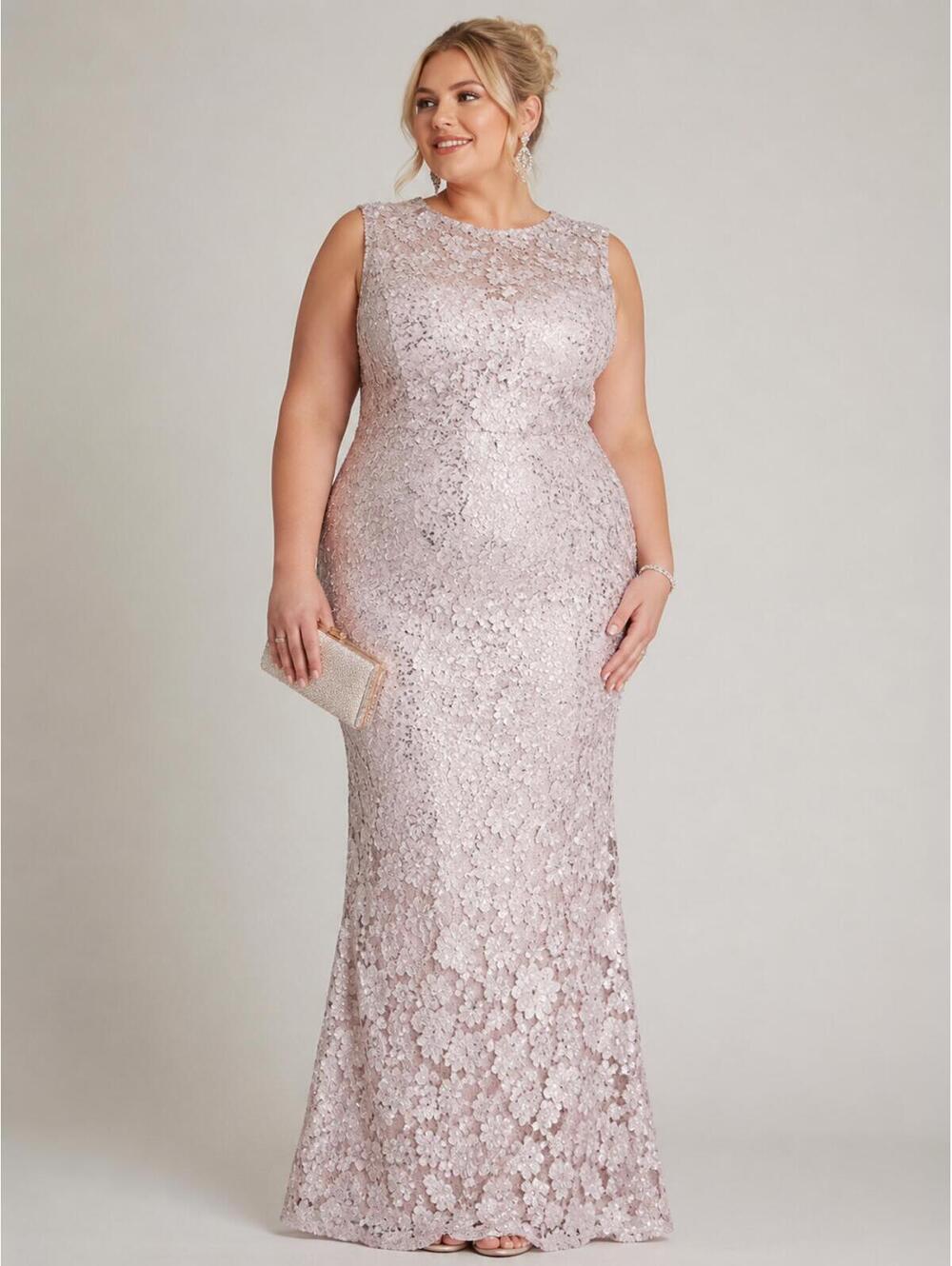 Montage Mon Cheri Floral Lace Maxi Gown Champagne Ombre Plus sz 28W Embroidered